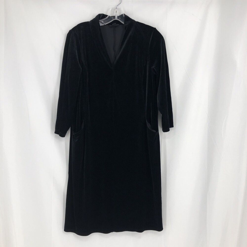 J.Jill Wearever Collection V Neck 3/4 Sleeve Black Velvet Dress Size S